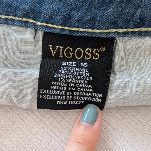 Vigoss dark blue denim shorts with yellow fringes and embroidery - Picture 5 of 5